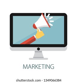 Vector illustration of digital marketing and online business with "marketing" advertising design concept