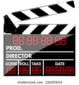 Vector illustration of digital movie clapper board. with led display