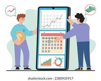 vector illustration of digital online trading in work