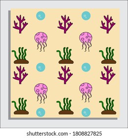 
Vector illustration of a digital paper pattern on the theme of marine flora and fauna