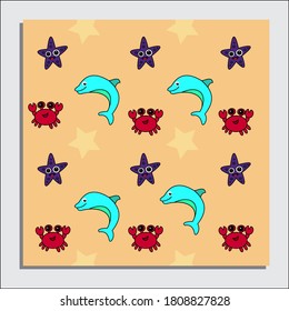 
Vector illustration of a digital paper pattern on the theme of marine flora and fauna