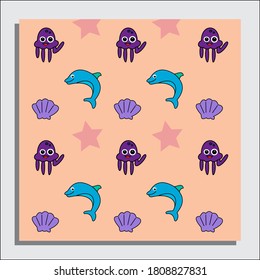 
Vector illustration of a digital paper pattern on the theme of marine flora and fauna