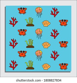 
Vector illustration of a digital paper pattern on the theme of marine flora and fauna