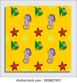 
Vector illustration of a digital paper pattern on the theme of marine flora and fauna