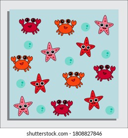 
Vector illustration of a digital paper pattern on the theme of marine flora and fauna