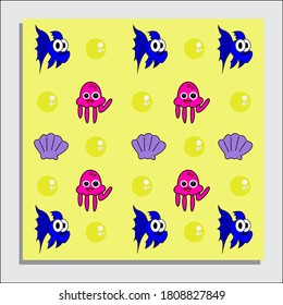
Vector illustration of a digital paper pattern on the theme of marine flora and fauna
