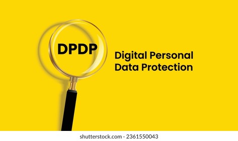 Vector illustration of The Digital Personal Data Protection Act abbreviation DPDP. Acronym banner with magnifying glass on yellow background.