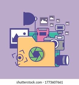 Vector illustration of digital photo folder icon. Collection of photography files.