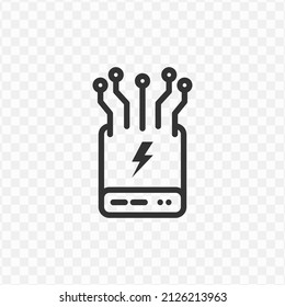 Vector illustration of digital power bank icon in dark color and transparent background(png).