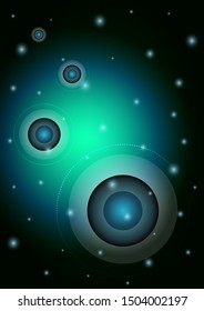 Vector Illustration of digital screen. Futuristic technology on dark green background with shapes, lines, circle, dots, and ring. for your business presentations