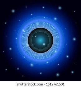Vector Illustration of digital screen, with shapes, lines, circle, dots, ring, dotted and radius light. Abstract technology business of motion, Futuristic technology on dark blue background.