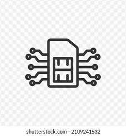 Vector illustration of digital simcard icon in dark color and transparent background(png).