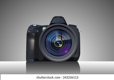 Vector  illustration of  digital single-lens reflex camera. Simple gradients only, no gradient mesh.