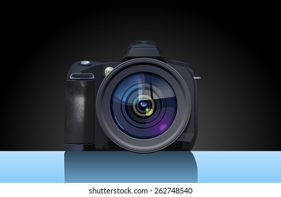 Vector  illustration of  digital single-lens reflex camera. Simple gradients only, no gradient mesh.