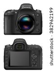 Vector illustration of digital SLR  Camera System with prime lens mounted. Front and back sides