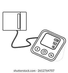 Vector Illustration of a Digital Sphygmomanometer, symbol of a blood pressure 
measuring device in the field of medicine, line icon style.  