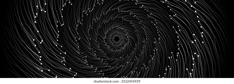 Vector illustration. Digital spiral swirl infinite world of tech, where every detail point in endless data stream. Concept of technology, science. Wallpaper. Pattern.