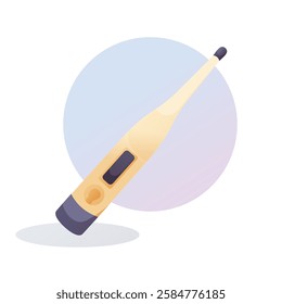 Vector illustration of a digital thermometer with a display, used for measuring body temperature in medical and home settings.  
