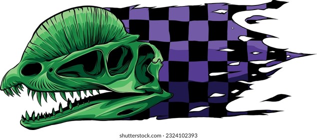 vector illustration of dilophosaurus Skull with race flag