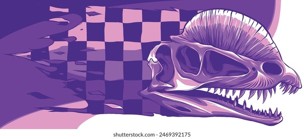 vector illustration of dilophosaurus Skull with race flag