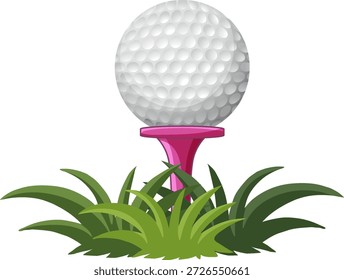 Vektorgrafik eines gedimmten Golfballs auf einem rosafarbenen Tee in grünen Grashalmen