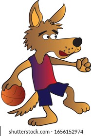 Imagen vectorial de un dingo jugando baloncesto