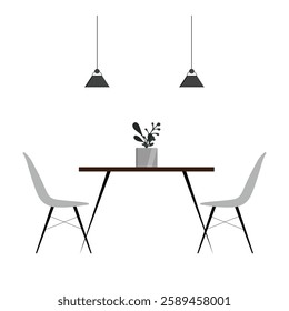 Vector illustration of the dining room interior. Dining table and chairs for two people in a flat style. 