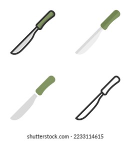 Vektorgrafik des Essensmesser Ikone in hellen Farben, Linienstil, süß und kawaii.