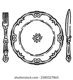 vector illustration of a dinner plate fork knife with a classic design and vintage style