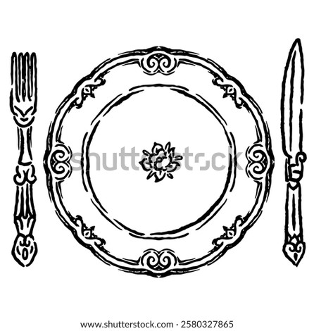 vector illustration of a dinner plate fork knife with a classic design and vintage style