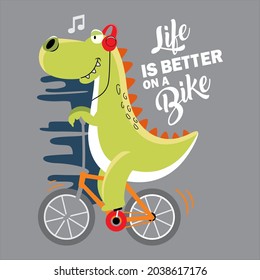 vector illustration of dino having a better day riding a bike good for cover design