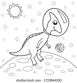 Vector illustration of dinosaur astronaut in space, Parasaurolophus - Coloring book for children