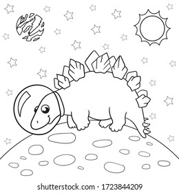 Vector illustration of dinosaur astronaut in space, stegosaurus - Coloring book for children