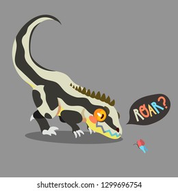 Vector illustration of a dinosaur cartoon character on a gray background.
