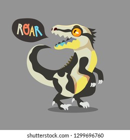 Vector illustration of a dinosaur cartoon character on a gray background.