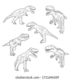 Vector illustration of dinosaur cartoon drawing with line-art on white background, 