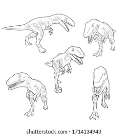 Vector illustration of dinosaur cartoon drawing with line-art on white background, 