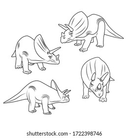 Vector illustration of dinosaur cartoon drawing with line-art on white background, 