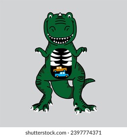 Vector illustration of dinosaur cartoon with typographic elements design tshirt for kids 