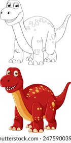 Vector illustration of a dinosaur in color and outline