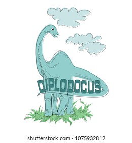 Vector illustration of a dinosaur. DIPLODOCUS. Herbivorous dinosaur. Hand-drawn dinosaur. Animal vector illustration