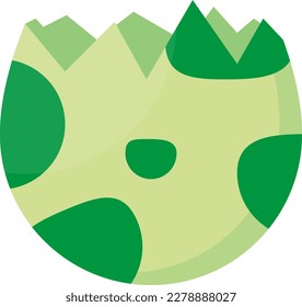 Ilustración vectorial del huevo de dinosaurio. Huevo roto, eclosión. Huevo verde con manchas. Huevo reptil.