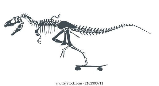 Ilustración vectorial de la silueta fósil de dinosaurios montada en una patineta.