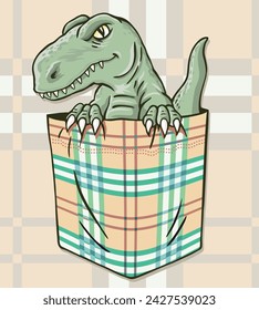 Vector illustration of dinosaur inside a pocket. Cartoon style art.
​