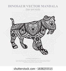 Vector illustration of a dinosaur mandala for coloring book. Dinosaur Mandala for Silhouette Cameo and Cricut.