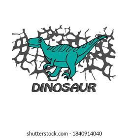 Vector illustration with dinosaur on cracks and text.