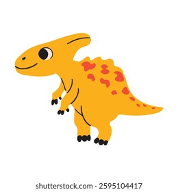 Vector illustration with dinosaur Parasaurolophus. Cute dinosaur on a white background in cartoon style.