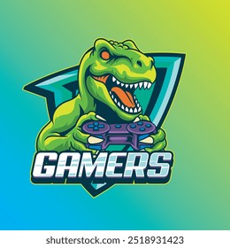 Vektorgrafik von Dinosaurier Spielen Joystick mit Esport Style Illustration Verfügbar für Logo Badge