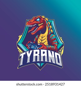 Ilustração vetorial de joystick de jogo de dinossauros com ilustração estilo Esport disponível para logotipo emblema