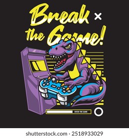 Vector Illustration of Dinosaur Playing Joystick with Gaming Machine in Esport Style Illustration Available for Tshirt Design